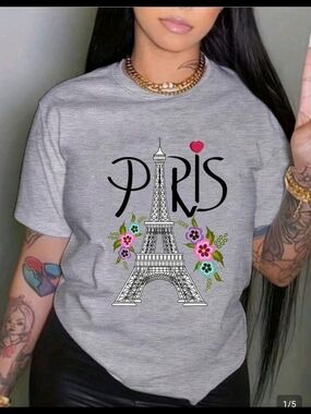 Paris Eiffel Tower Graphic Tee - Gray